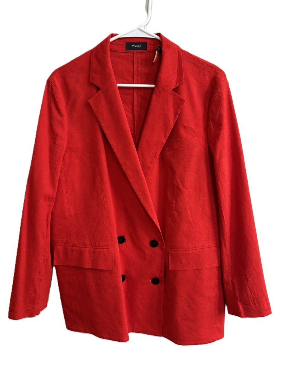 Theory Piazza Women's Scarlet Red Linen Blend Blazer Size 12 Newly Dry Cleaned